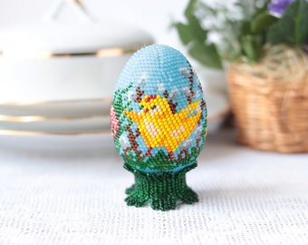 Peep beaded Easter egg on stand My first Easter egg Table Easter decoration