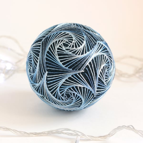 Blue Temari Christmas tree ball for home decor Colleague gift Christmas ornaments Cowoker gift