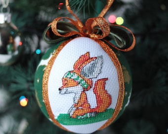 Embroidered Christmas ball with yoga fox Soul sister gift X-mas tree decorations Christmas gift for trainer