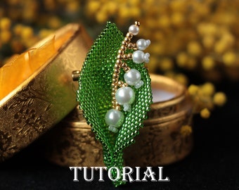 Beadwork TUTORIAL Lily of the Valley brooch PDF instruction Spring flower pin with Patterns