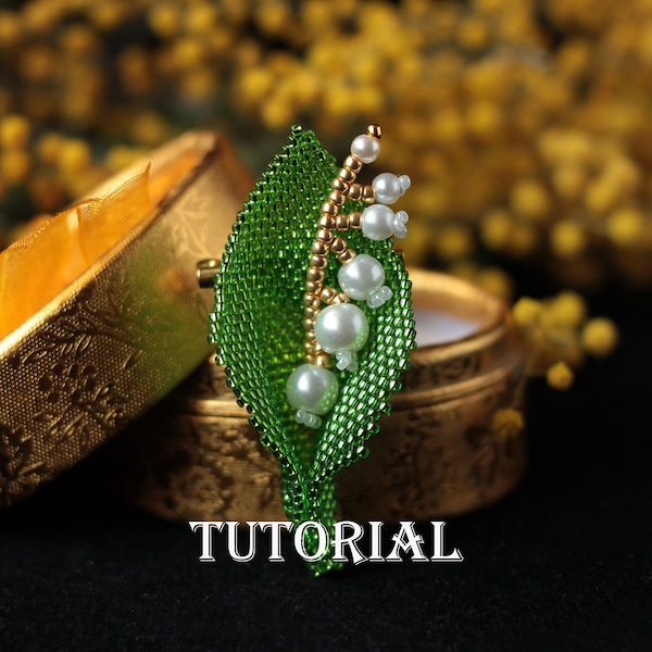 Beadwork TUTORIAL Lily of the Valley brooch PDF instruction Spring flower pin with Patterns