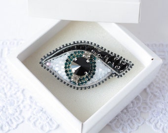 Evil eye pin embroidered brooch Kabbalah lapel pin Third eye man gift for luck Evil eye brooch