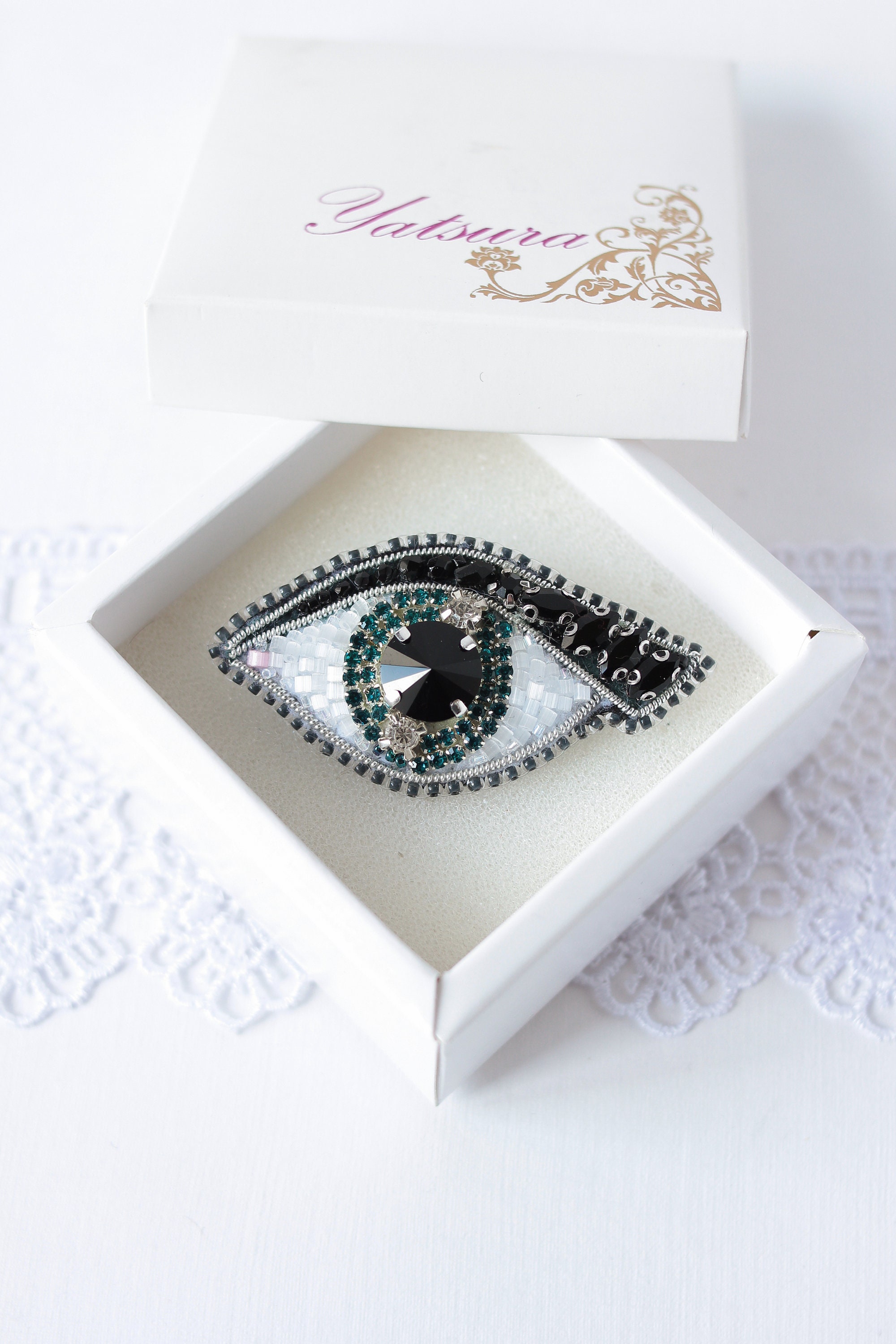 Evil eye pin embroidered brooch Kabbalah lapel pin Third eye Etsy