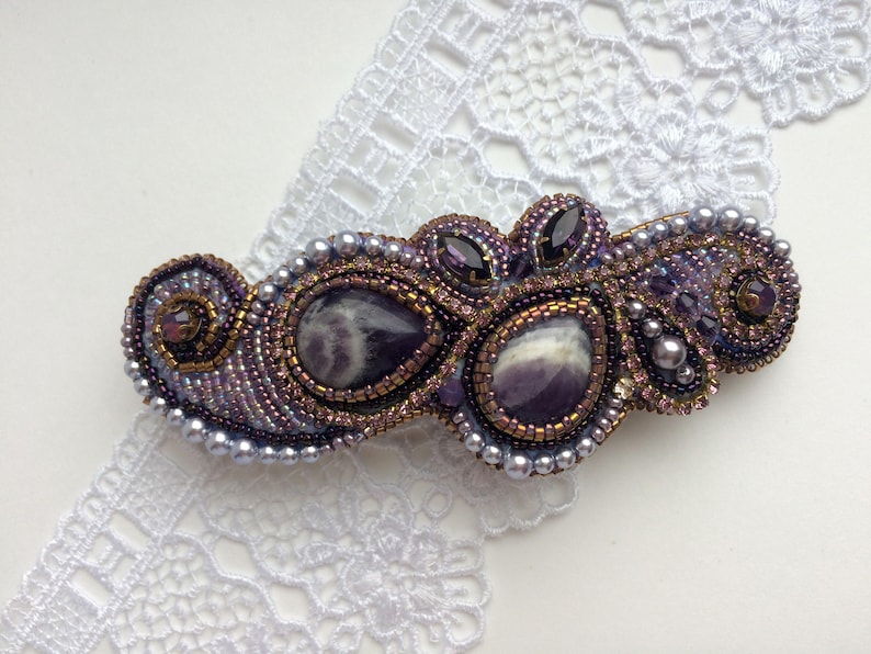 Amethyst Hair Barrette for Thick Hair Clip Beads Mom Gift From Etsy