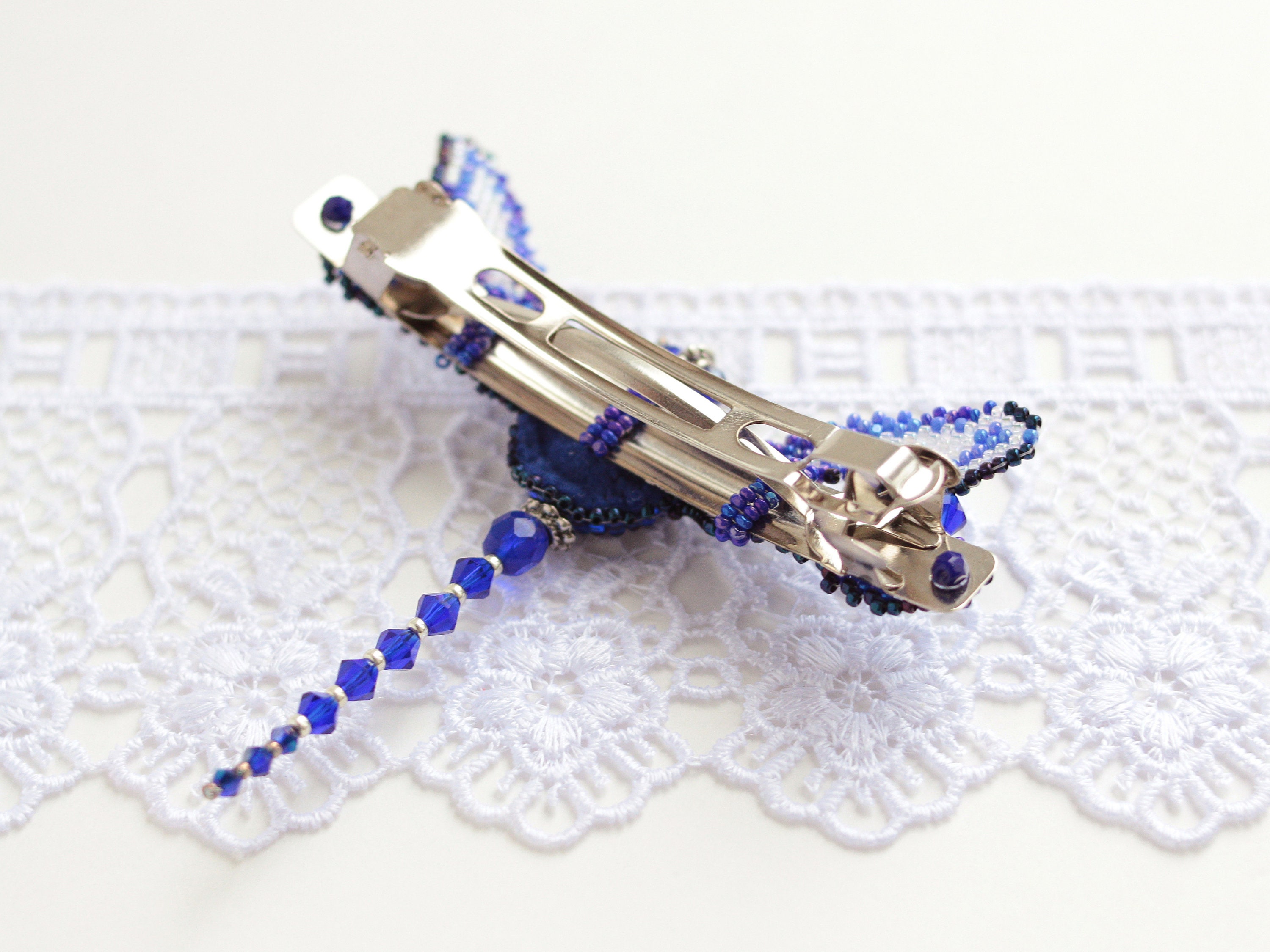 Beaded Dragonfly Hair Clip: Embroidered French Barrette  display picture 1