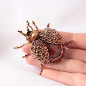 Brooch beetle Insect jewelry Natural stone embroidered brooch
