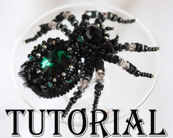Tutorial Beadwork Spider Brooch Black Tarantula  DIY PDF Halloween Jewelry