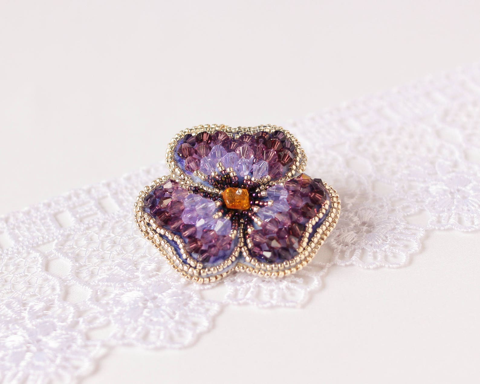 Pansy brooch Embroidered pin Gift for mom Bridal brooch Etsy