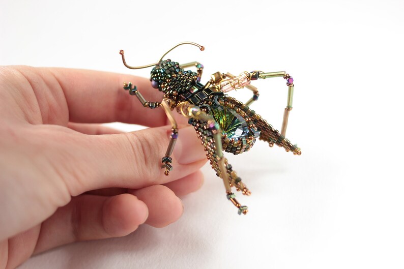 Beaded Brooch With Crystal Insect Jewelry Pin Etsy