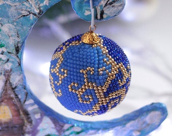 Beaded Christmas  Ball blue Xmas baubles Christmas ornaments tree toy New year gift