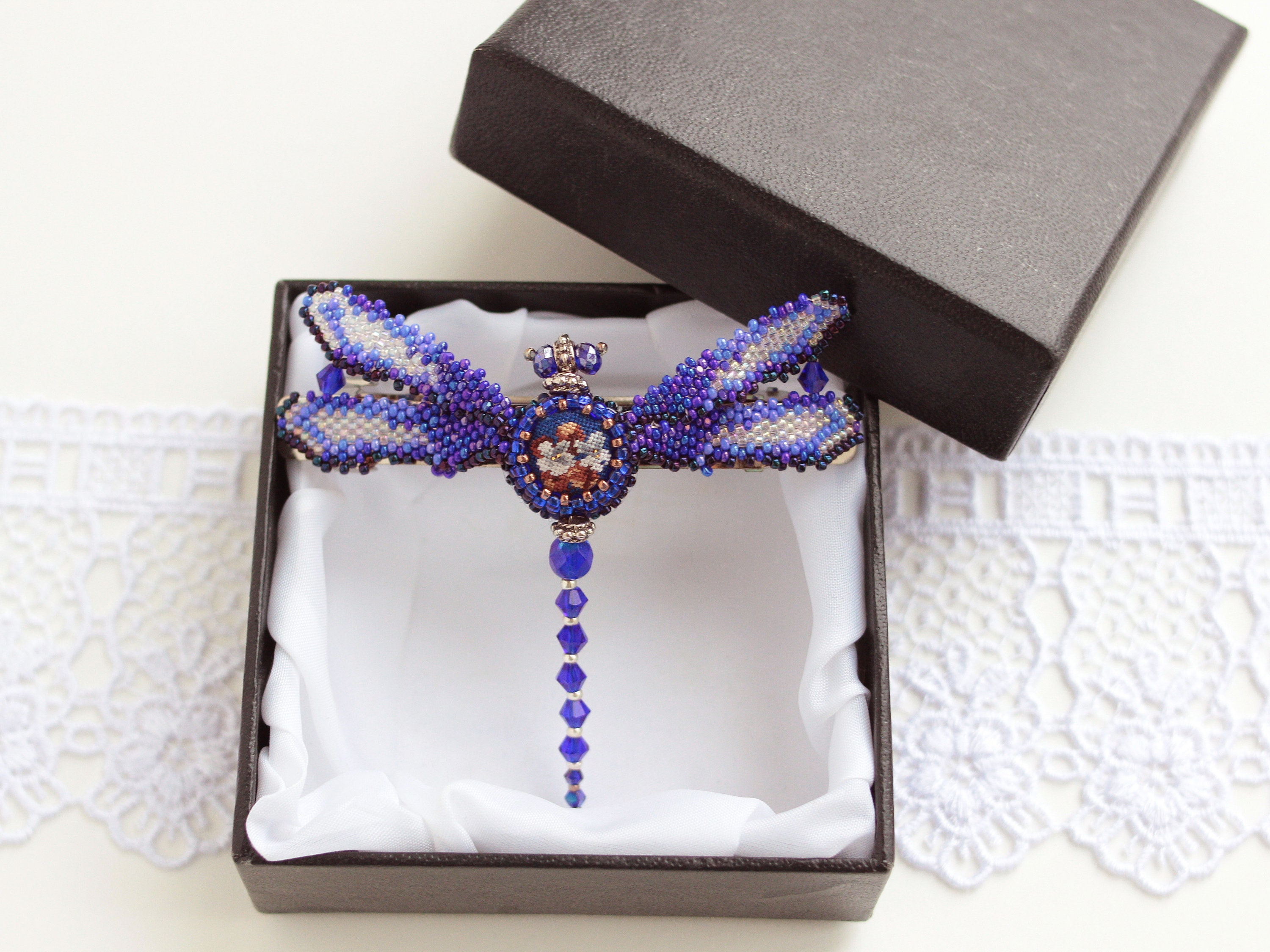 Beaded Dragonfly Hair Clip: Embroidered French Barrette  display picture 3