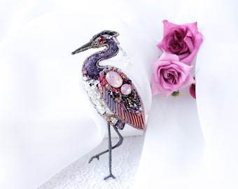 Heron brooch Bird Jewelry Embroidered pin