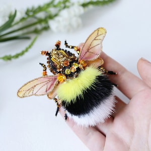 Bumblebee brooch Fur embroidered insect jewelry