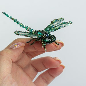 Dragonfly brooch Crystal Emerald Green Insect jewelry embroidered pin Insect brooch