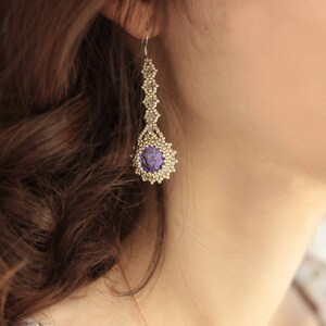 Silver Beadwoven Dangle Earrings: Elegant Art Deco Prom Jewelry