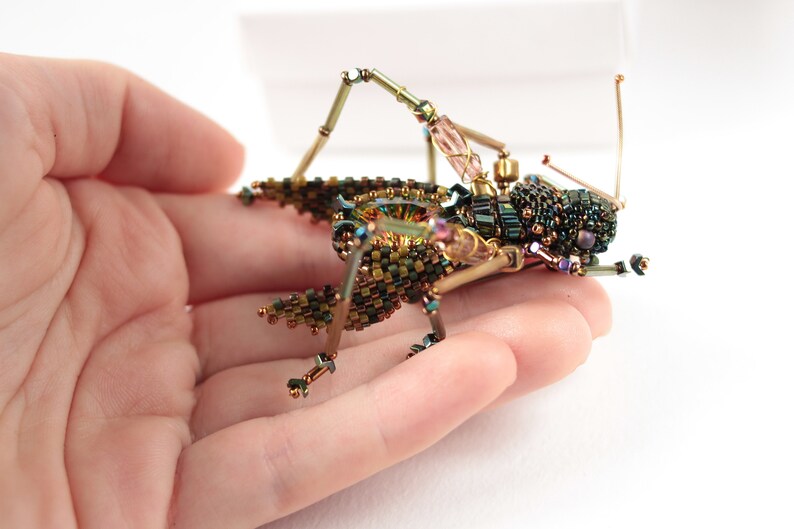 Beaded Brooch With Crystal Insect Jewelry Pin Etsy