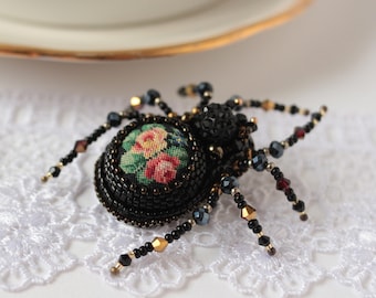 Spider brooch For-girlfriend Beaded insect brooch Embroidered brooch