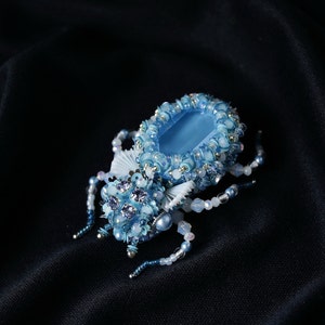 Beaded bug brooch Wight Blue Insect pin Embroidered bug jewelry Mom gift from daughter