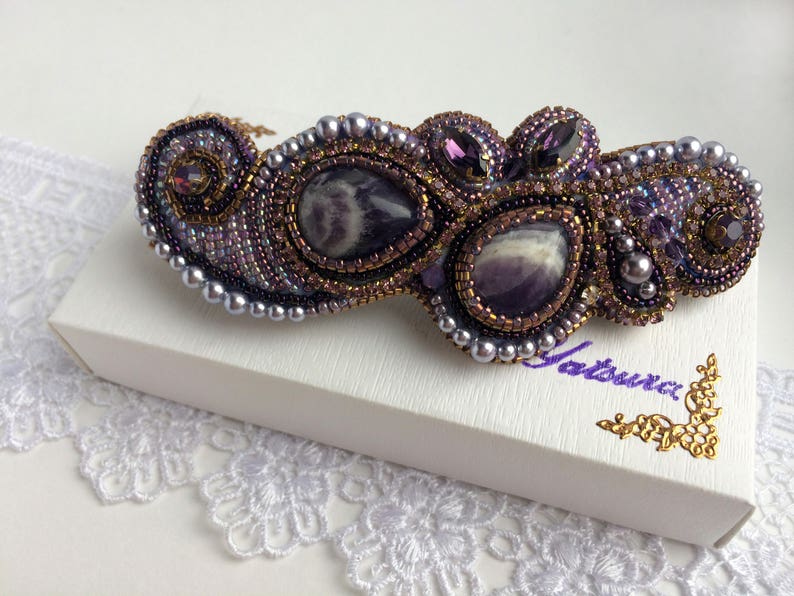 Amethyst Hair Barrette for Thick Hair Clip Beads Mom Gift From Etsy