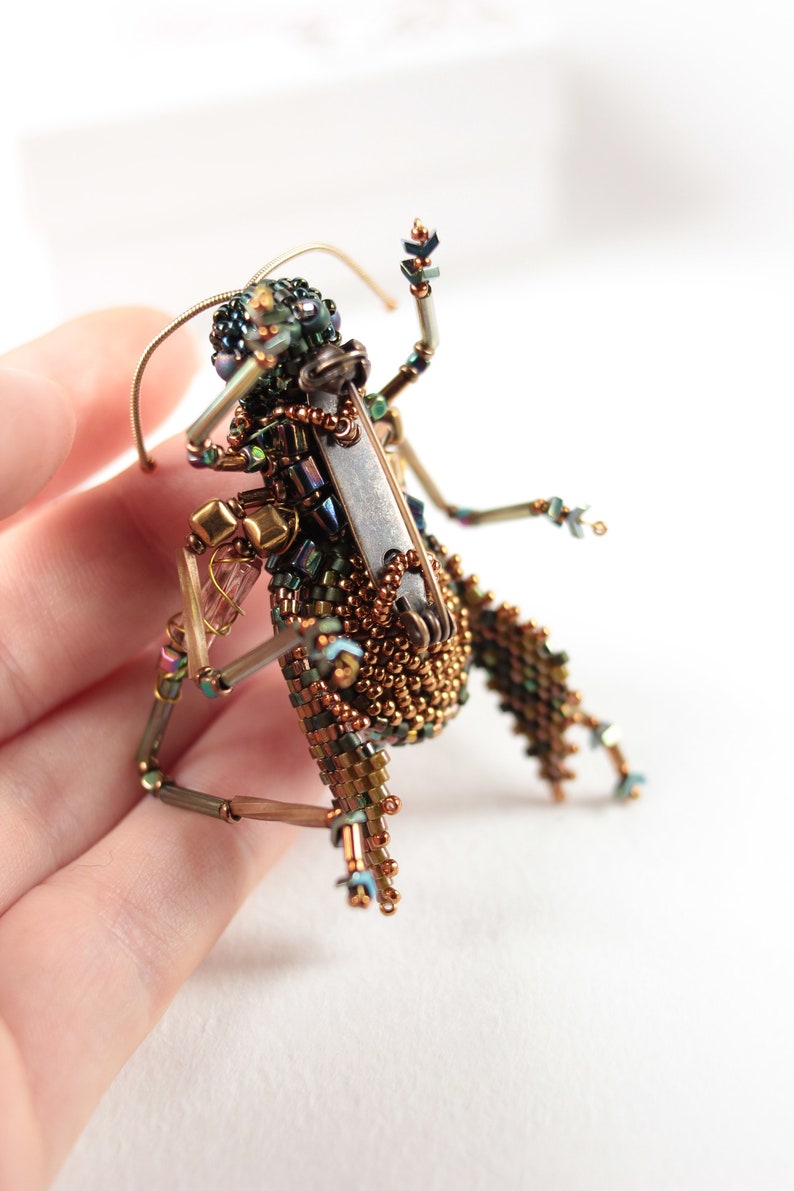 Beaded Brooch With Crystal Insect Jewelry Pin Etsy