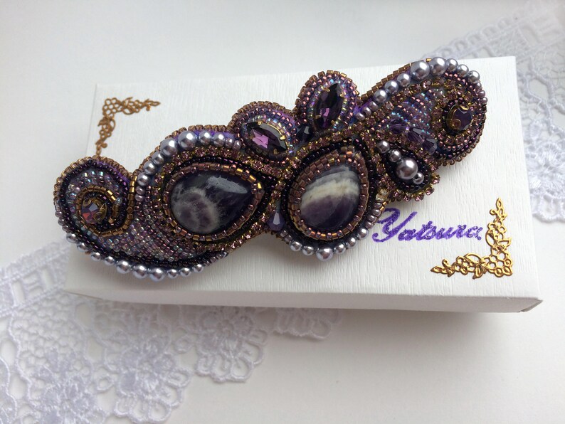 Amethyst Hair Barrette for Thick Hair Clip Beads Mom Gift From Etsy