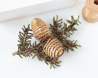 Pine Cone Beaded Brooch Christmas gift Christmas tree pin Forest jewelry Step mom gift