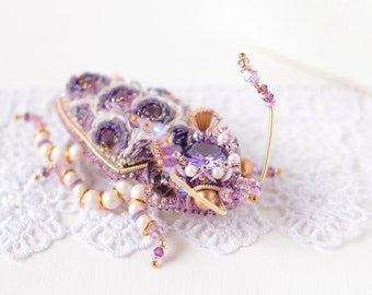 Purple Cockroach bug pin Sequins Beaded Embroidered brooch  Insect jewelry Gift for girlfriend