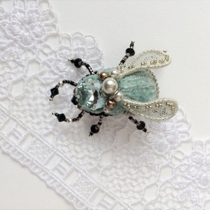 Winter bug brooch Insect jewelry beetle Embroidered brooch crystal bug pin