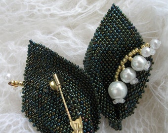 Lilly of the Valley Beaded brooch Mom gift from daughter  Pearl Jewelry