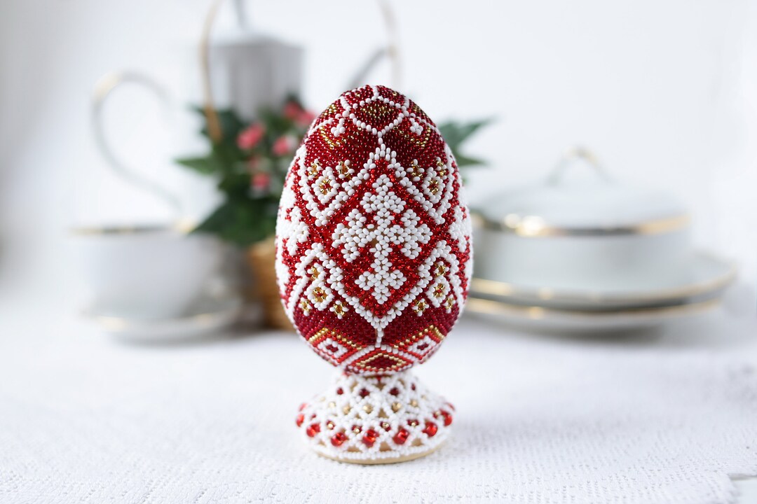 Big Beaded Easter Egg Ukrainian Pysanka Unique Gift for Easter Handmade ...