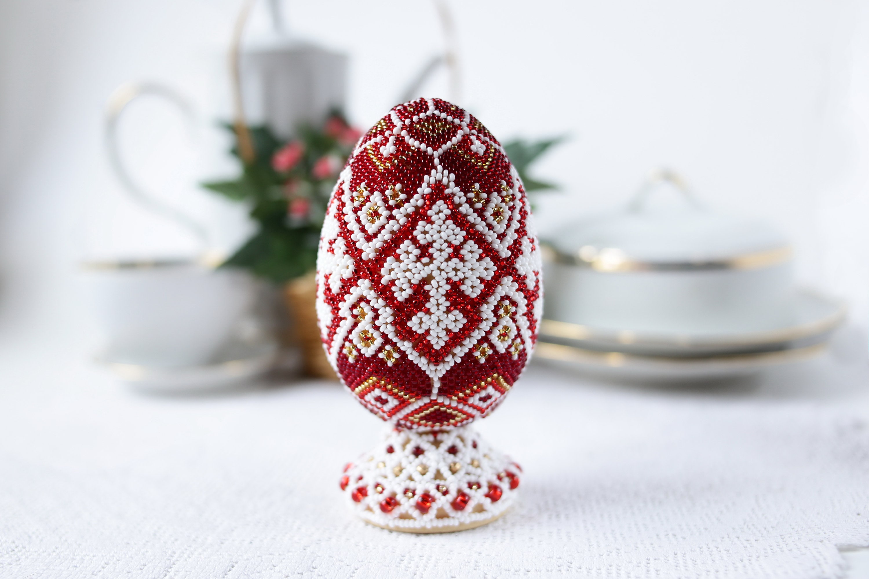 Big Beaded Easter egg Ukrainian pysanka Unique gift for Easter Handmade spring holiday decor