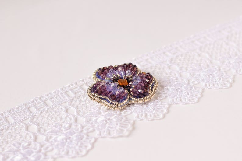 Pansy brooch Embroidered pin Gift for mom Bridal brooch Etsy