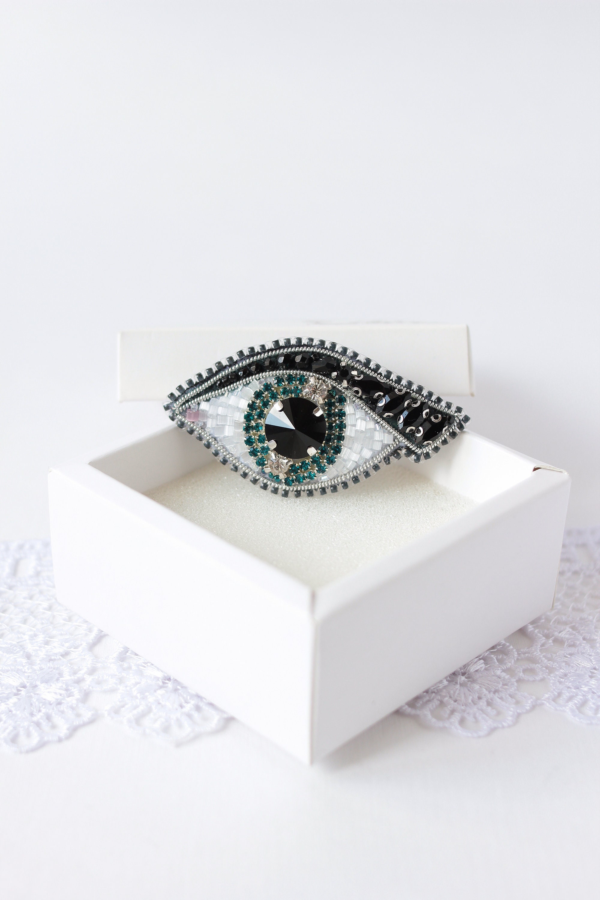 Evil eye pin embroidered brooch Kabbalah lapel pin Third eye Etsy