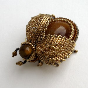 Beetle beaded brooch with Natural stone Insect jewelry  Mom gift from daughter Embroidered brooch beetle jewelry, bug pin,  Gold insect broo
