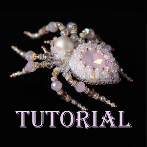 Beading TUTORIALspider brooch PDF-video instruction White-pink Insect pin DIY Halloween Jewelry