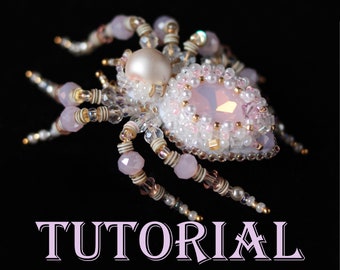 Beading TUTORIALspider brooch PDF-video instruction White-pink Insect pin DIY Halloween Jewelry