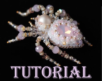 Beading TUTORIALspider brooch PDF-video instruction White-pink Insect pin DIY Halloween Jewelry