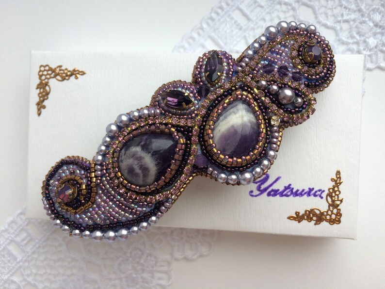 Amethyst Hair Barrette for Thick Hair Clip Beads Mom Gift From Etsy