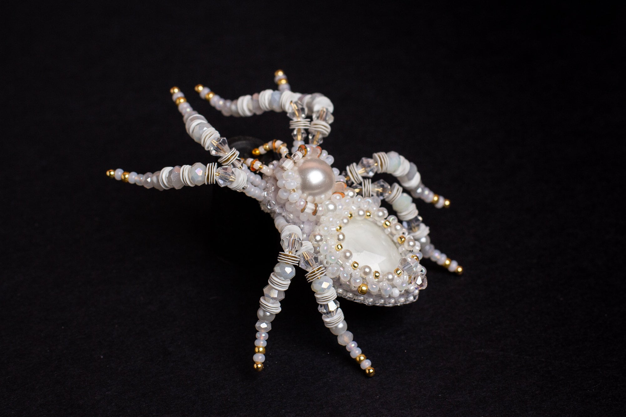 White Spider brooch Halloween jewelry Embroidered Beaded insect brooch Halloween gift Spider jewelry pin