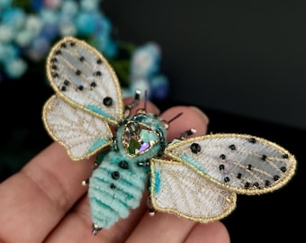 Ghost Cicada Brooch Embroidered beaded brooch Insect jewelry