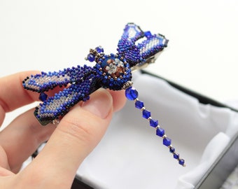 Dragonfly hair clip Medium beaded  Embroidered French Hair Barrette dragonfly Decorative hair barrettes insects jewelry Dragonfly bobby pins