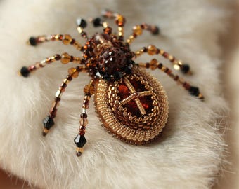 Halloween gift Spider brooch Halloween jewelry Embroidered brooch Spider jewelry Spider pin Halloween brooch Beaded insect brooch Halloween