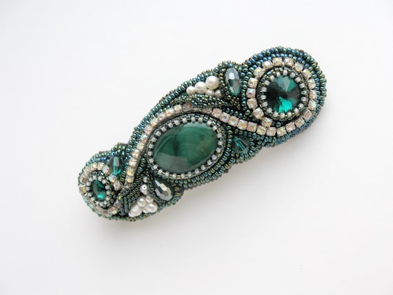 Malachite Barrettes For Thick Hair Valentines Day Gift Etsy