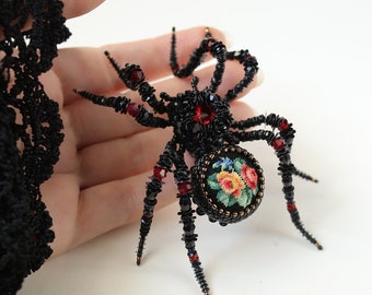 Big Spider brooch Embroidered- insect Beaded jewelry
