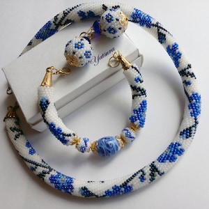 Crochet bead Summer jewelry set Beaded necklace Bead earrings Layering necklace Jewelry set Beaded jewelry Bracelet earring set Boho jewelry