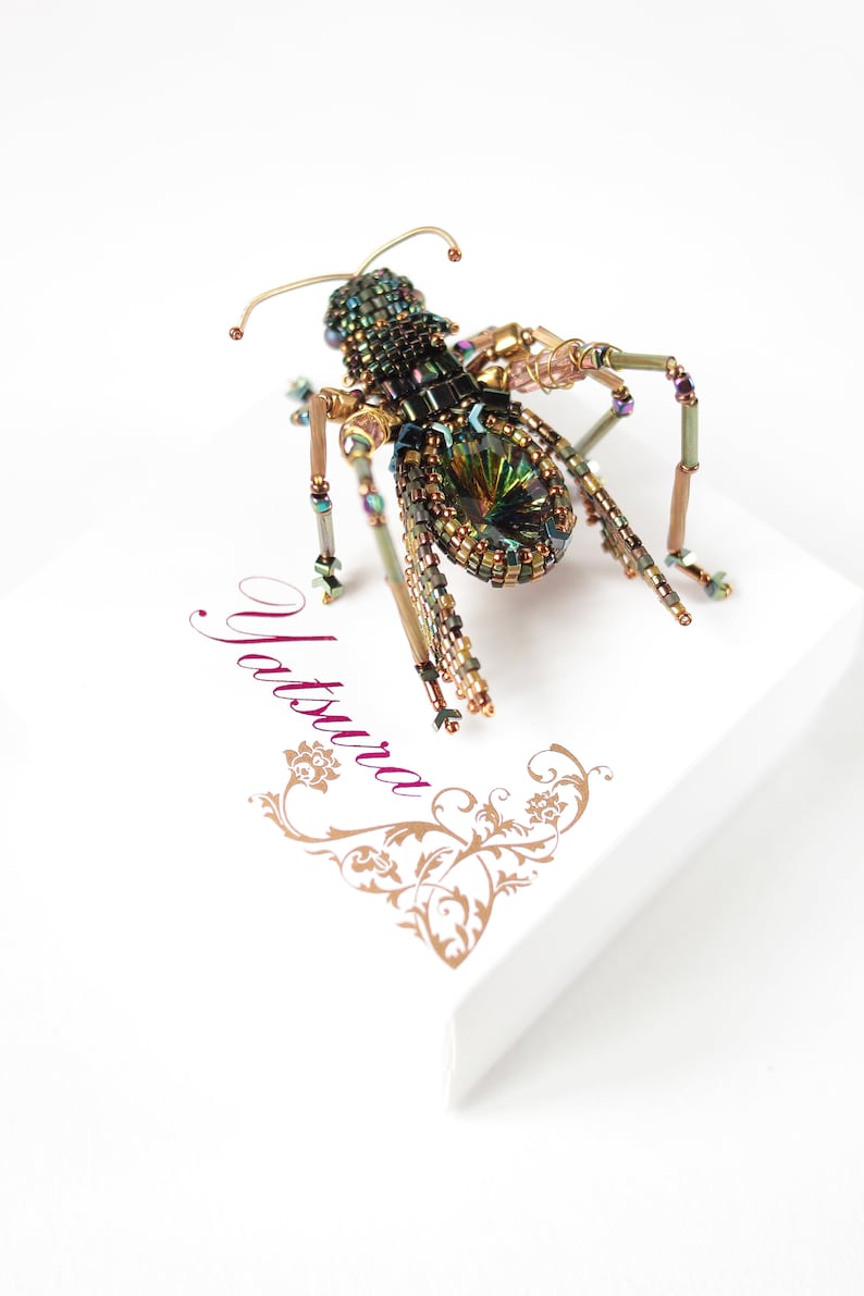 Beaded Brooch With Crystal Insect Jewelry Pin Etsy