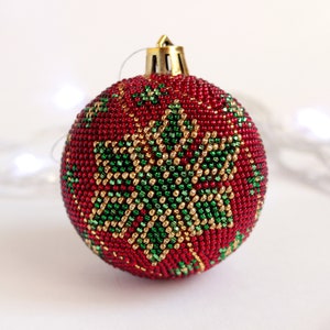 Red christmas  Ball Handmade beaded Xmas ball baubles Crochet tree toy Soul sister gift