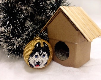 Husky Christmas Ball Dog people gift Xmas tree decor Christmas ornaments Beaded tree toy Colleague gift
