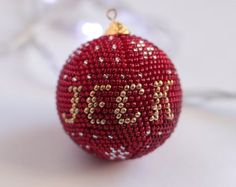Personalized Beaded Christmas Ball Ornament: Custom Name Xmas Decor