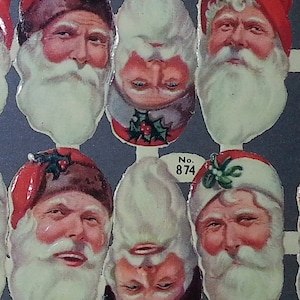 12 pedaços de papel cortado vintage SANTAS por Mamelok INGLATERRA